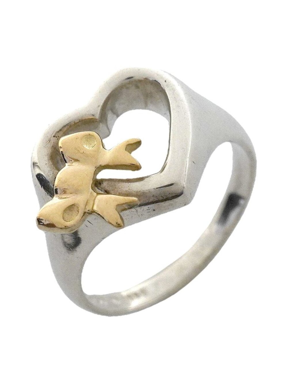 Tiffany & Co Ring Heart Ribbon 18k Yellow Gold 925 Sterling Silver